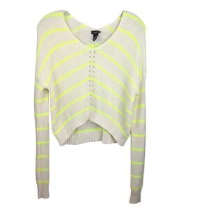 Rue 21 Striped V-Neck Pointelle Sweater Neon Sz XS